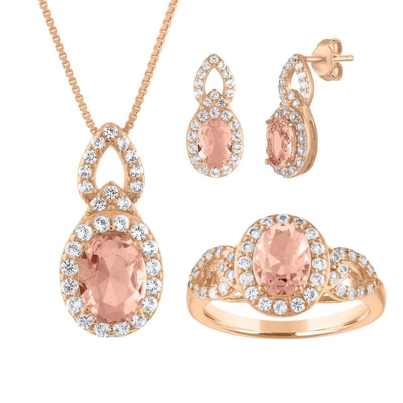 Womens 3-pc. Simulated Morganite 14K Rose Gold Over Silver Jewelry Set