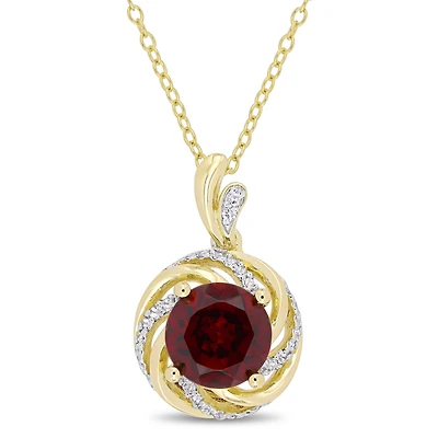 Womens Diamond Accent Genuine Red Garnet 18K Gold Over Silver 18 Inch Pendant Necklace