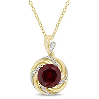 Womens Diamond Accent Genuine Red Garnet 18K Gold Over Silver 18 Inch Pendant Necklace