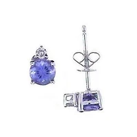 LIMITED QUANTITIES! Diamond Accent Genuine Blue Tanzanite 14K White Gold 9mm Stud Earrings
