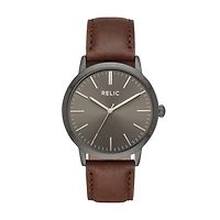 Relic By Fossil Mens Brown Leather Strap Watch Zr77300