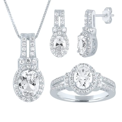 Womens Lab Created White Sapphire Sterling Silver Jewelry Set