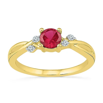 Womens Lab Created Red Ruby 10K Gold Cocktail Ring