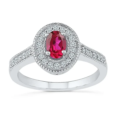 Womens 1/5 CT. Lab Created Red Ruby Sterling Silver Cocktail Ring