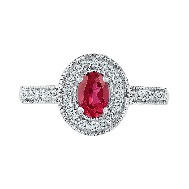 Womens 1/5 CT. Lab Created Red Ruby Sterling Silver Cocktail Ring