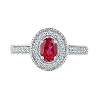 Womens 1/5 CT. Lab Created Red Ruby Sterling Silver Cocktail Ring