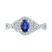 Womens Lab Created Blue Sapphire Sterling Silver Halo Promise Ring
