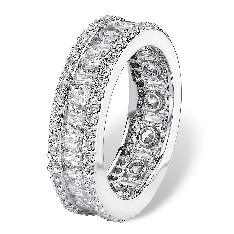 DiamonArt® 6MM 3 1/4 CT. T.W. White Cubic Zirconia Platinum Over Silver Rectangular Band