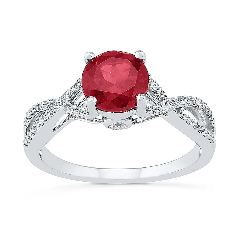 Womens Lab Created Red Ruby Sterling Silver Cocktail Ring