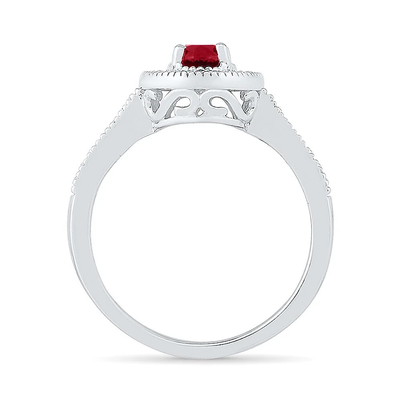Womens 1/5 CT. Lab Created Red Ruby Sterling Silver Cocktail Ring