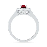 Womens 1/5 CT. Lab Created Red Ruby Sterling Silver Cocktail Ring