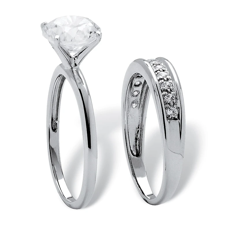 DiamonArt® Womens 1/ CT. T.W. White Cubic Zirconia Platinum Over Silver Round Bridal Set