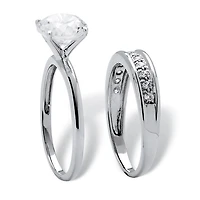 DiamonArt® Womens 1/ CT. T.W. White Cubic Zirconia Platinum Over Silver Round Bridal Set