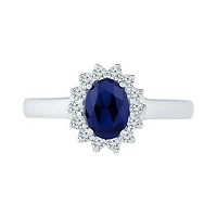 Womens Lab Created Blue Sapphire Sterling Silver Halo Promise Ring