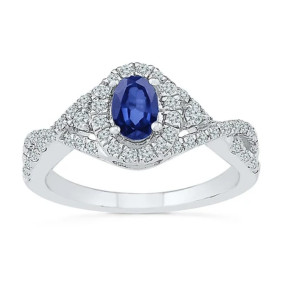 Womens Lab Created Blue Sapphire Sterling Silver Halo Promise Ring