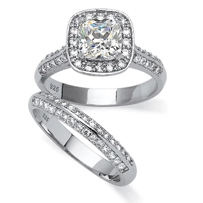 DiamonArt® Womens 2 CT. T.W. White Cubic Zirconia Platinum Over Silver Square Bridal Set