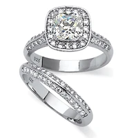 DiamonArt® Womens 2 CT. T.W. White Cubic Zirconia Platinum Over Silver Square Bridal Set