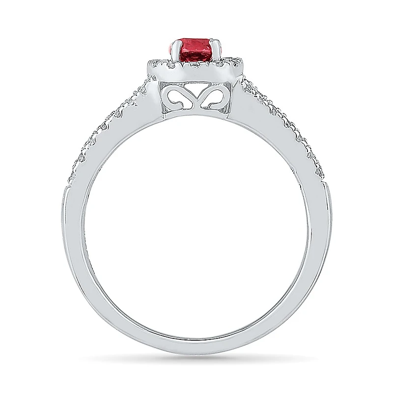 Womens Lab Created Red Ruby Sterling Silver Cocktail Ring