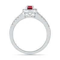 Womens Lab Created Red Ruby Sterling Silver Cocktail Ring