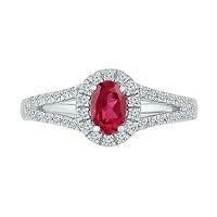 Womens Lab Created Red Ruby Sterling Silver Cocktail Ring