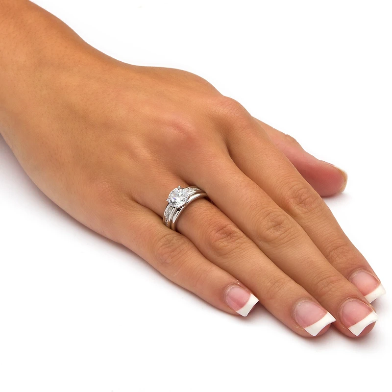 DiamonArt® Womens 1/ CT. T.W. White Cubic Zirconia Platinum Over Silver Round Bridal Set