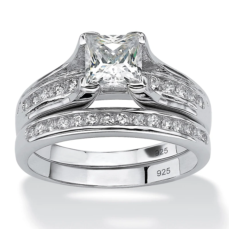 DiamonArt® Womens / CT. T.W. White Cubic Zirconia Platinum Over Silver Square Bridal Set