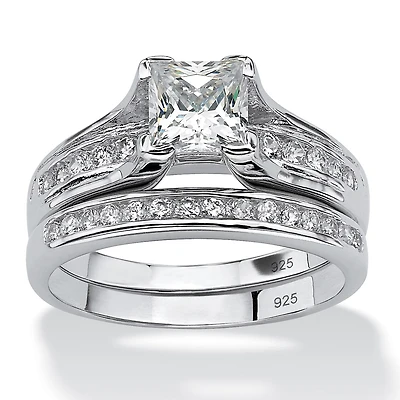 DiamonArt® Womens / CT. T.W. White Cubic Zirconia Platinum Over Silver Square Bridal Set