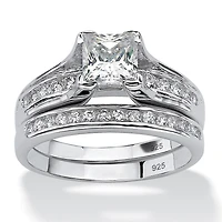 DiamonArt® Womens / CT. T.W. White Cubic Zirconia Platinum Over Silver Square Bridal Set