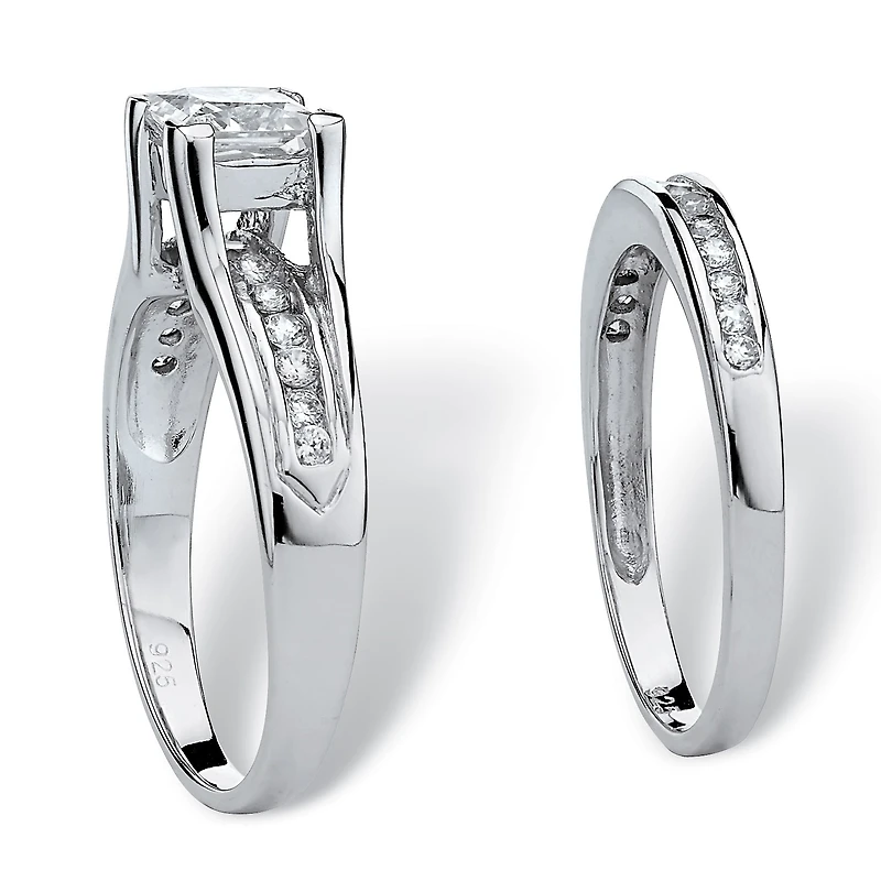 DiamonArt® Womens / CT. T.W. White Cubic Zirconia Platinum Over Silver Square Bridal Set