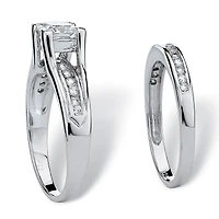 DiamonArt® Womens / CT. T.W. White Cubic Zirconia Platinum Over Silver Square Bridal Set