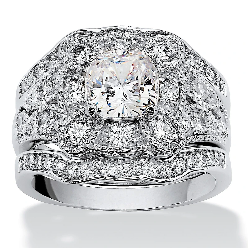DiamonArt® Womens 2 1/3 CT. T.W. White Cubic Zirconia Platinum Over Silver Square Bridal Set