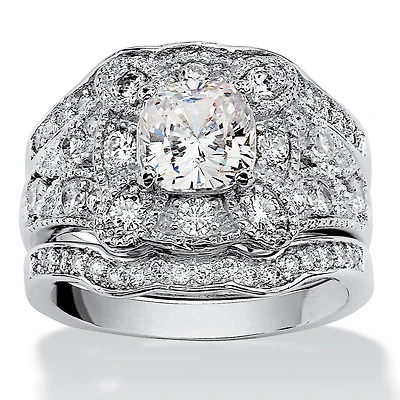 DiamonArt® Womens 2 1/3 CT. T.W. White Cubic Zirconia Platinum Over Silver Square Bridal Set