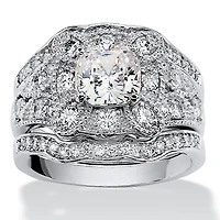 DiamonArt® Womens 2 1/3 CT. T.W. White Cubic Zirconia Platinum Over Silver Square Bridal Set