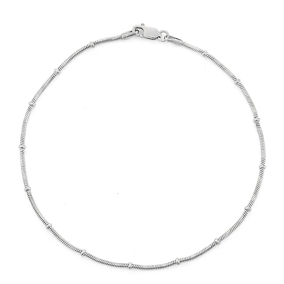 Womens Sterling Silver 10 Inch Solid Snake Ankle Bracelet