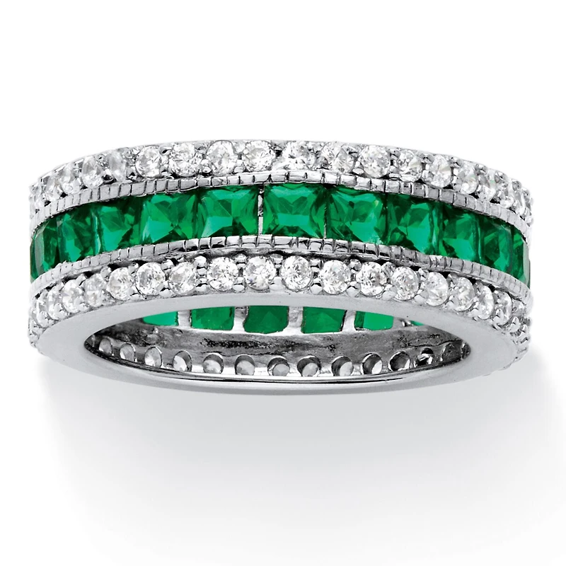 DiamonArt® Womens Simulated Emerald Platinum Over Silver Square Cocktail Ring
