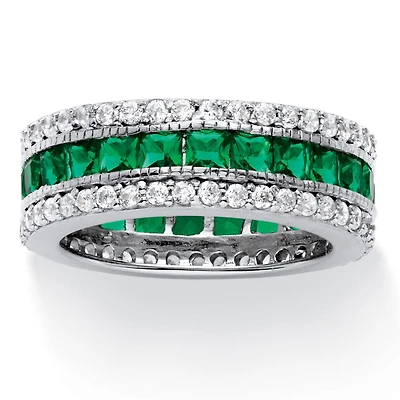 DiamonArt® Womens Simulated Emerald Platinum Over Silver Square Cocktail Ring