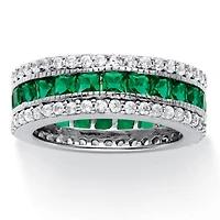 DiamonArt® Womens Simulated Emerald Platinum Over Silver Square Cocktail Ring