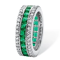 DiamonArt® Womens Simulated Emerald Platinum Over Silver Square Cocktail Ring