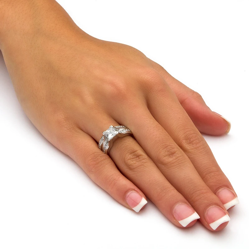 DiamonArt® Womens / CT. T.W. White Cubic Zirconia Platinum Over Silver Square Bridal Set