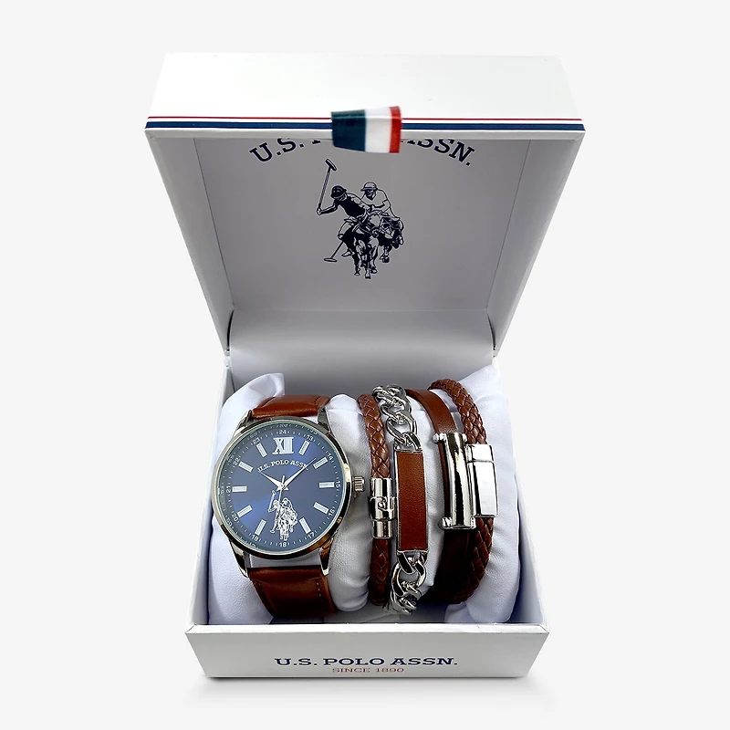U.S. Polo Assn. Mens Brown 5-pc. Watch Boxed Set Usc20183jc