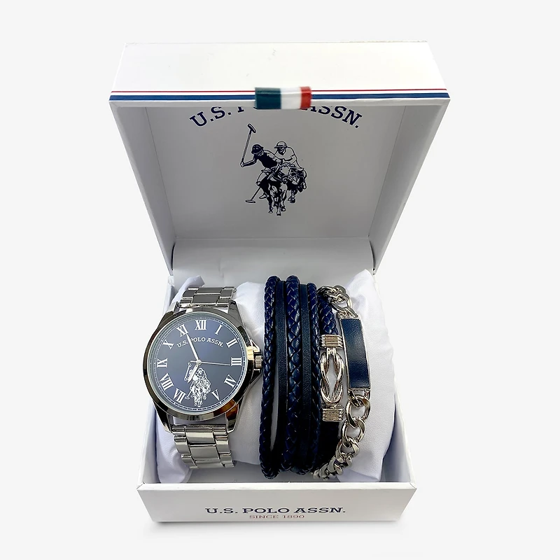 U.S. Polo Assn. Mens Silver Tone 4-pc. Watch Boxed Set Usc20201jc