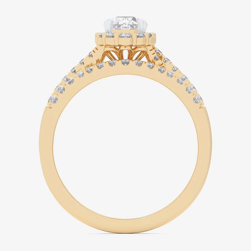 Signature By Modern Bride (G-H / Si1-Si2) Womens 7/8 CT. T.W. Lab Grown White Diamond 10K Gold Oval Side Stone Halo Bridal Set