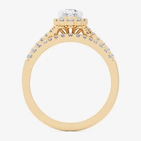 Signature By Modern Bride (G-H / Si1-Si2) Womens 7/8 CT. T.W. Lab Grown White Diamond 10K Gold Oval Side Stone Halo Bridal Set