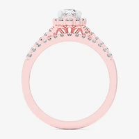 (G-H / Si1-Si2) Womens 7/8 CT. T.W. Lab Grown White Diamond 10K Gold Oval Side Stone Halo Bridal Set