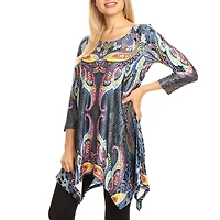 White Mark Womens Round Neck 3/4 Sleeve Tunic Top