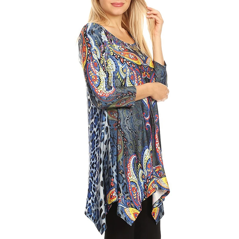 White Mark Womens Round Neck 3/4 Sleeve Tunic Top