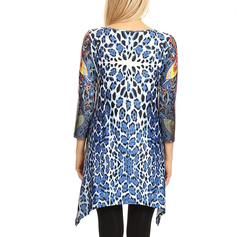 White Mark Womens Round Neck 3/4 Sleeve Tunic Top