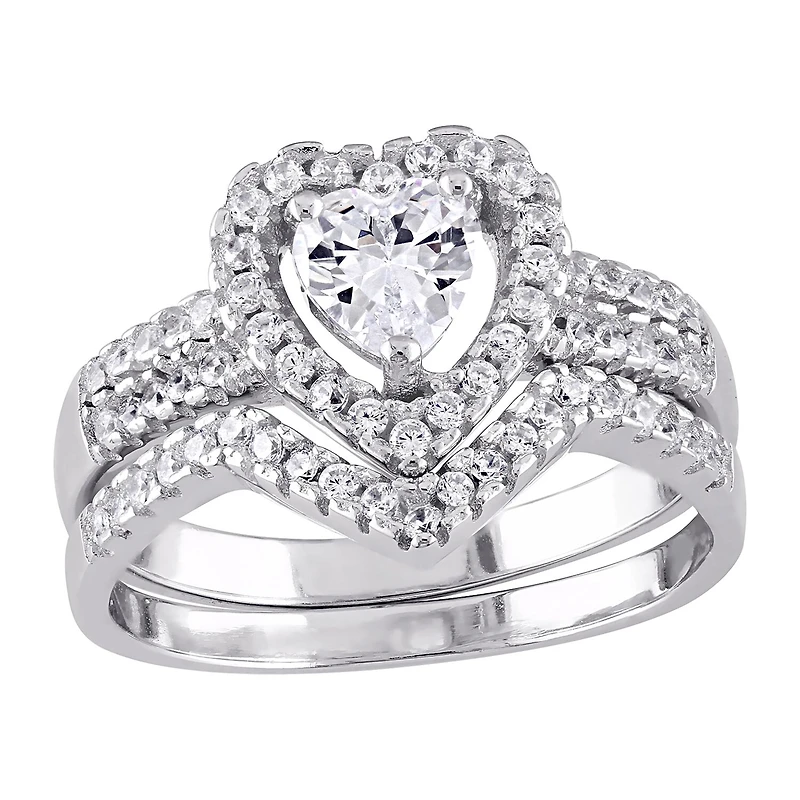 Womens 1 1/3 CT. Cubic Zirconia Sterling Silver Heart Bridal Set