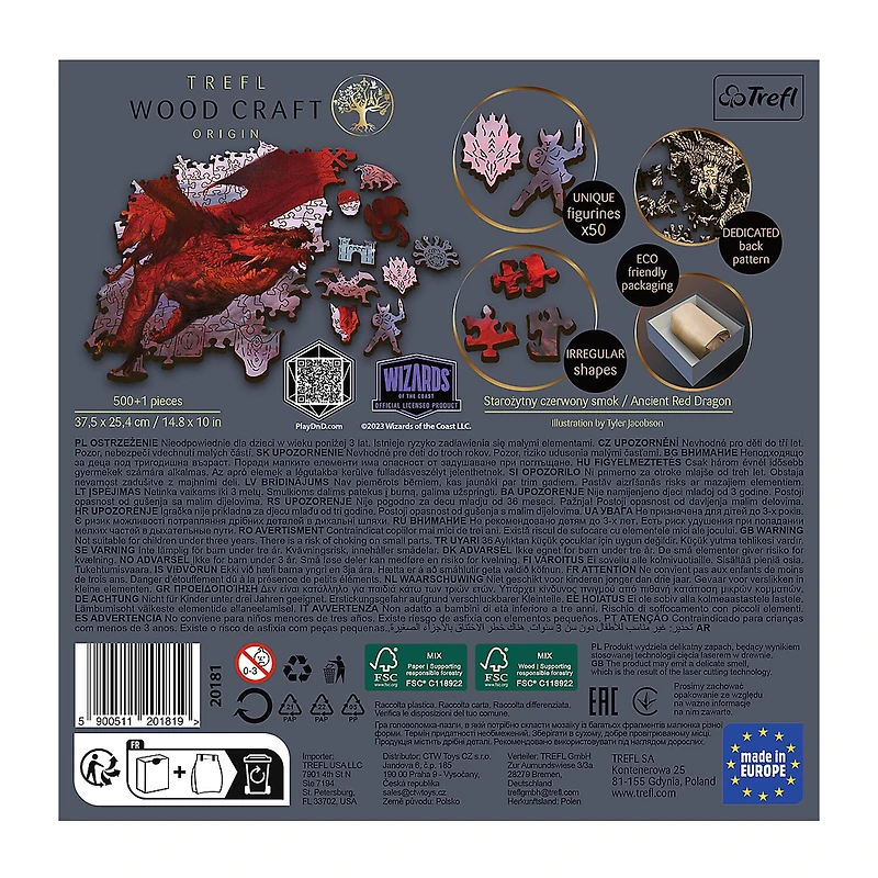Trefl Puzzles - 500+1 Piece Wood Ancient Red Dragon 501-pc. Puzzle