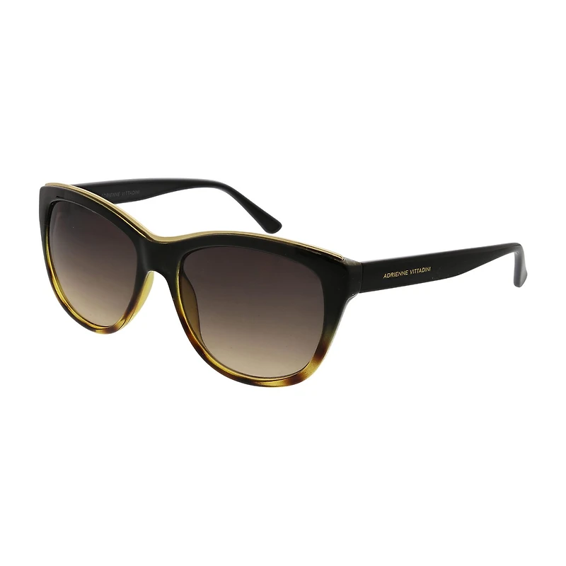 Adrienne Vittadini Wrapped Cateye With Top Brow Bar Inlay Womens UV Protection Cat Eye Sunglasses